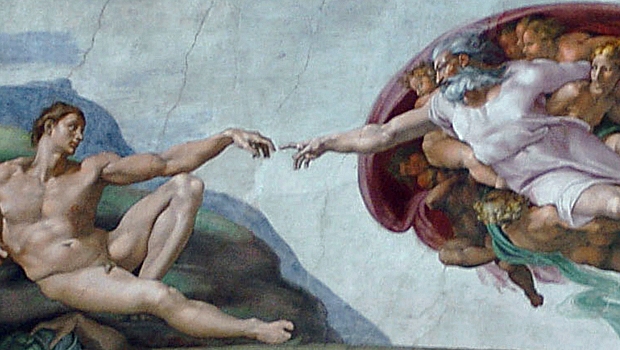 Afresco 'A Criação de Adão', pintado por Michelangelo no teto da Capela Sistina, no Vaticano