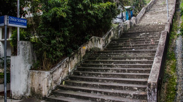 <p>Ao lado da escadaria que liga a Rua Werner Sack à Rua Orós, no Alto de Pinheiros, está uma das nascentes do Rio das Corujas</p>