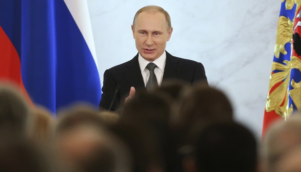 Vladimir Putin durante o discurso do estado da nação