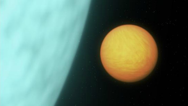 Concepção artística do 55 Cancri e, uma 'super-Terra', visto no espectro infravermelho da luz