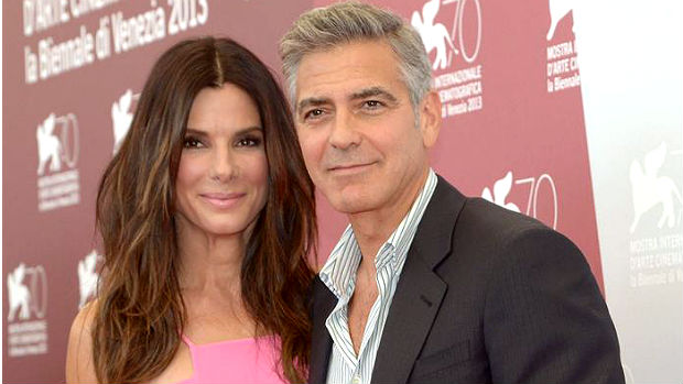 Os atores George Clooney e Sandra Bullock durante a abertura do Festival de Veneza