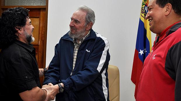 Maradona com Fidel Castro e Hugo Chávez