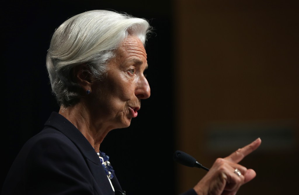 Christiane Lagarde, diretora-gerente do FMI, em discurso durante reunião da entidade em Washington, Estados Unidos