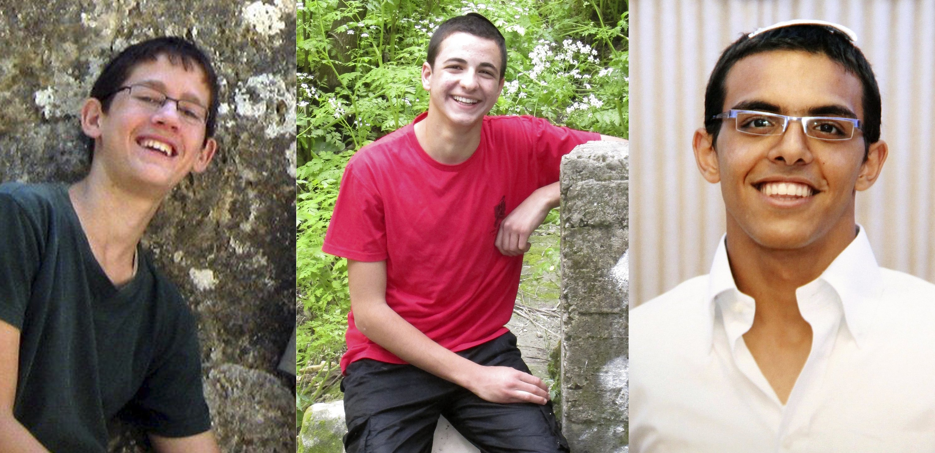 Jovens israelenses identificados como Naftali Frankel, Gil-ad Sha’er e Eyal Yifrach, que desapareceram na última quinta-feira
