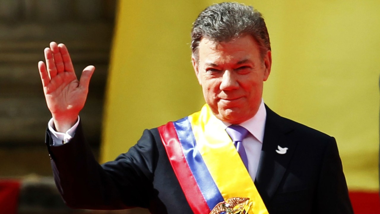 O presidente da Colômbia, Juan Manuel Santos, durante a cerimônia de posse do seu segundo mandato