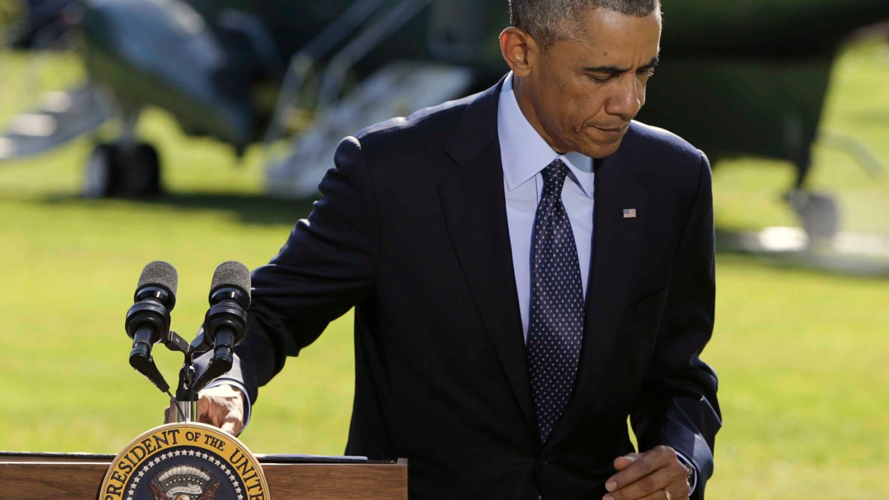 O presidente americano Barack Obama após pronunciamento na Casa Branca, em Washington