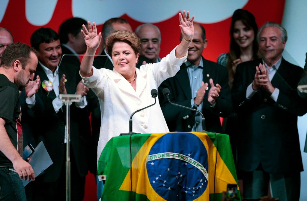 A presidente reeleita, Dilma Rousseff (PT), comemora o segundo mandato da Presidência da República, em BrasíliaA