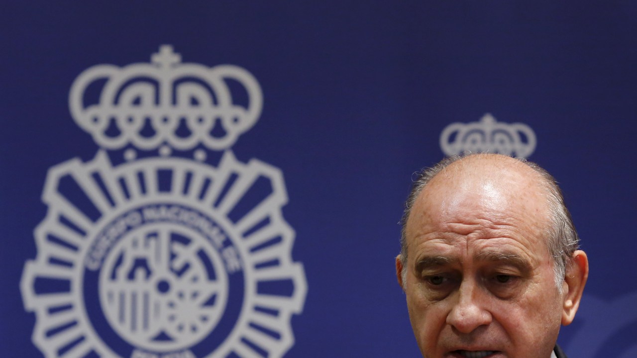 Jorge Fernandez Díaz, ministro do Interior da Espanha, durante uma confêrencia sobre terrorismo