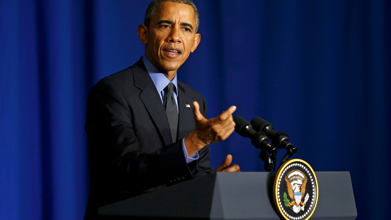 O presidente americano, Barack Obama, em coletiva de imprensa realizada no segundo dia da Cúpula do Clima das Nações Unidas (COP-21)