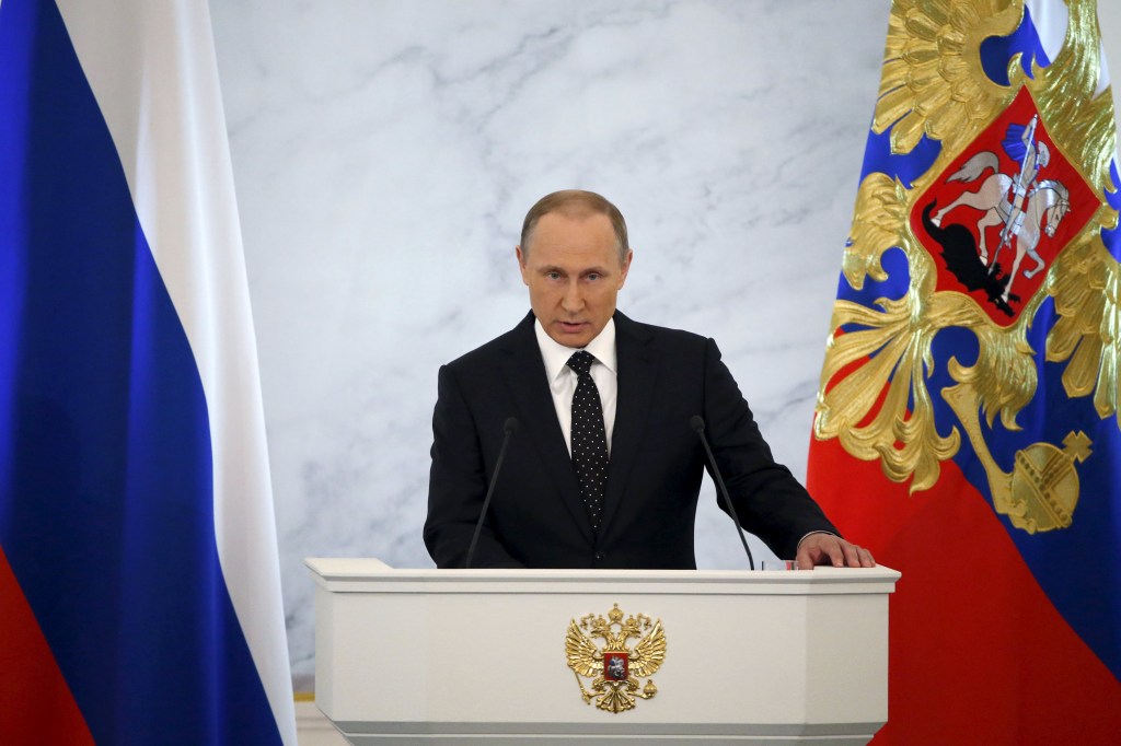 O presidente da Rússia, Vladimir Putin, em discurso na Assembleia Federal