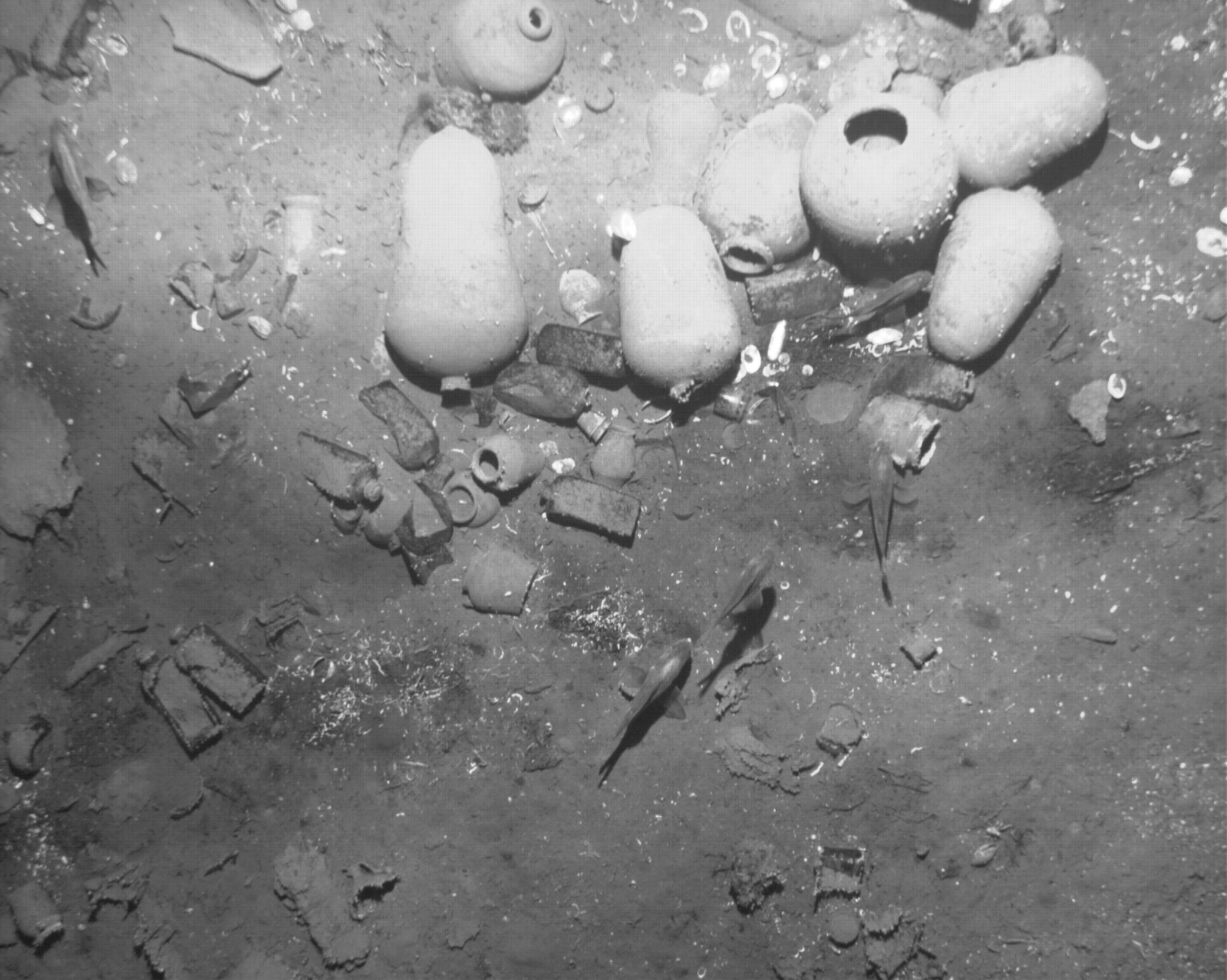Imagem mostra artefatos encontrados em navio naufragado na costa da Colômbia em 1708