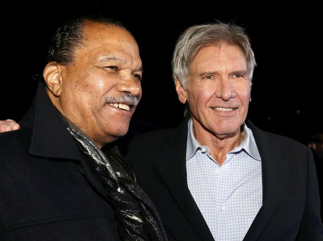 Os atores Billy Williams e Harrison Ford na pré-estreia de <em>Star Wars: Episódio VII - O Despertar da Força, </em>em Los Angeles