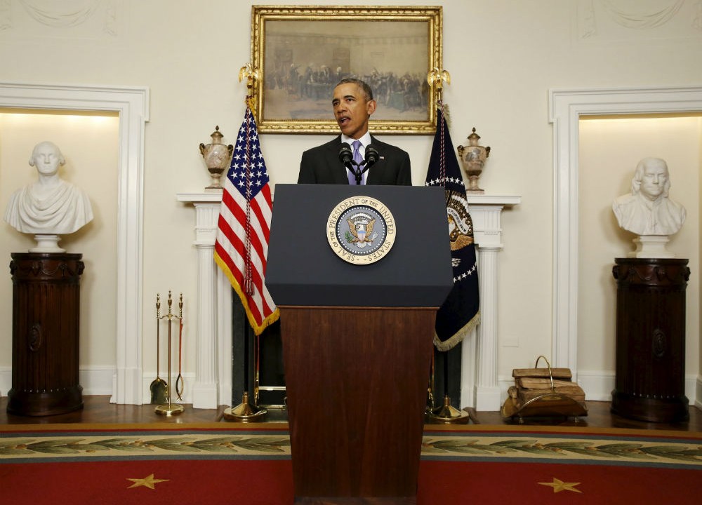O presidente dos Estados Unidos, Barack Obama, comenta acordo nuclear com o Irã na Casa Branca, neste domingo (17)