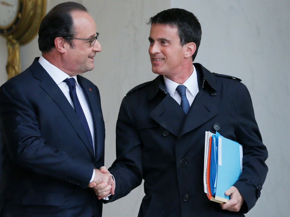 O presidente e o primeiro-ministro da França, François Hollande e Manuel Valls, depois de reunião sobre reforma trabalhista
