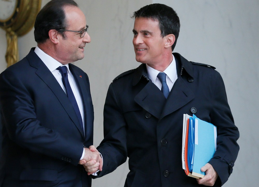 O presidente e o primeiro-ministro da França, François Hollande e Manuel Valls, depois de reunião sobre reforma trabalhista