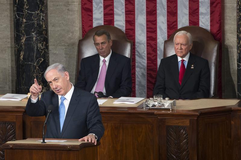 O primeiro-ministro de Israel, Benjamin Netanyahu, discursa no Congreso dos EUA