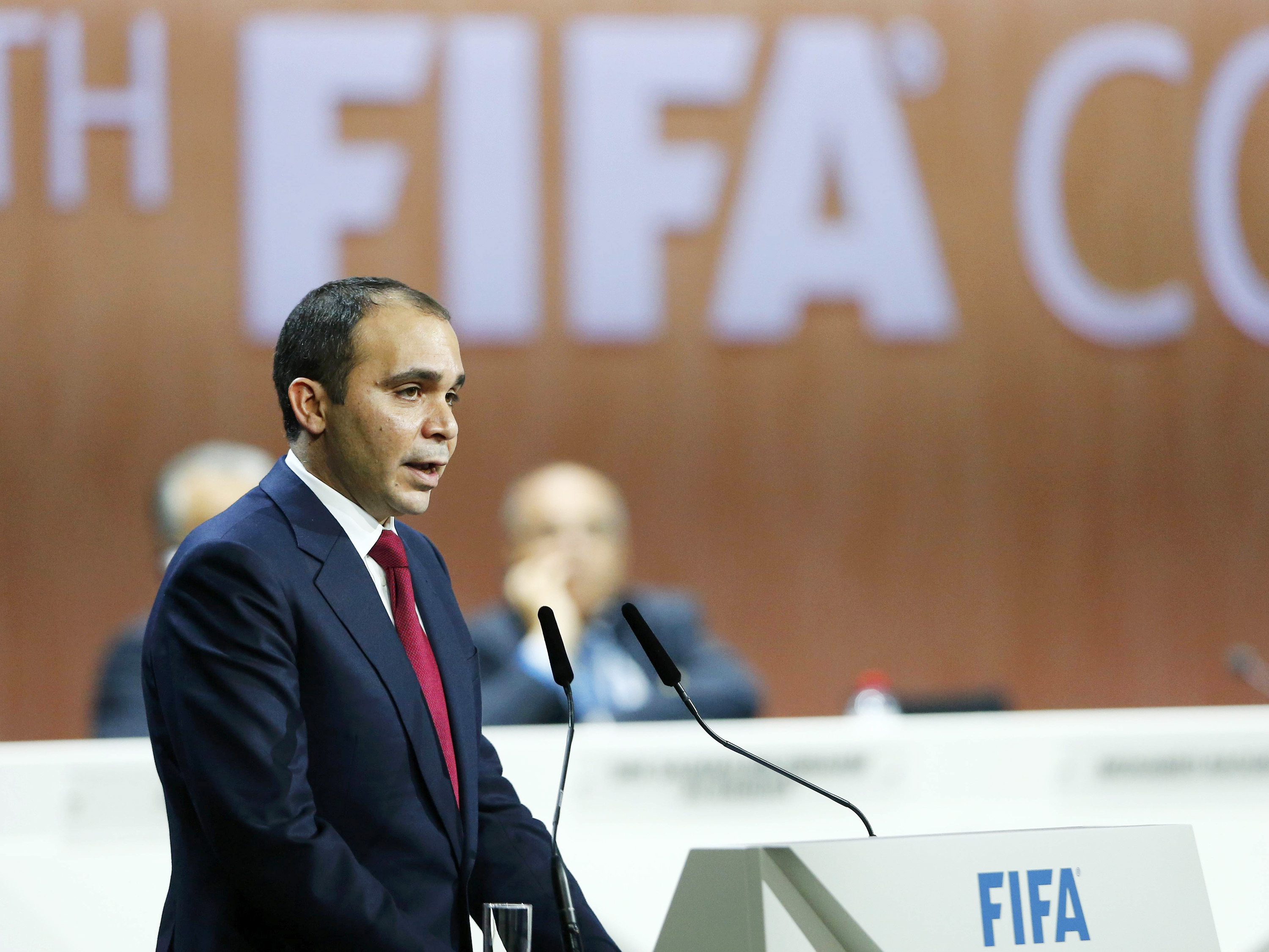 O príncipe da Jordânia, Ali bin Al Hussein, discursa durante o 65º Congresso da Fifa em Zurique, Suíça