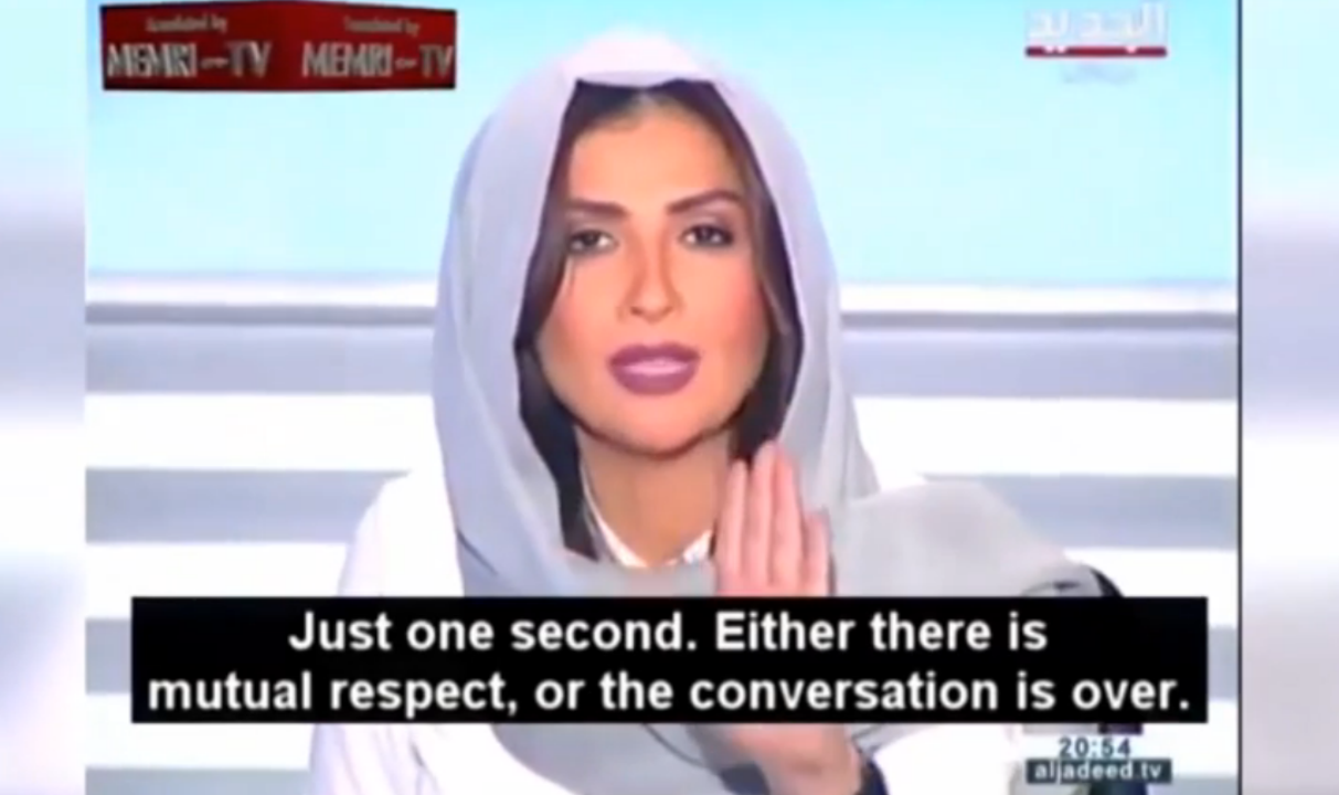 A âncora Rima Karaki interrompeu a transmissão quando o entrevistado, Sheikh Hani Al-Siba’i, a mandou "calar a boca"