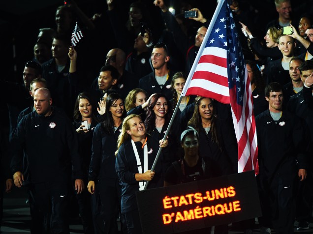 Delegação dos Estados Unidos durante a cerimônia de abertura dos Jogos Pan-Americanos de Toronto