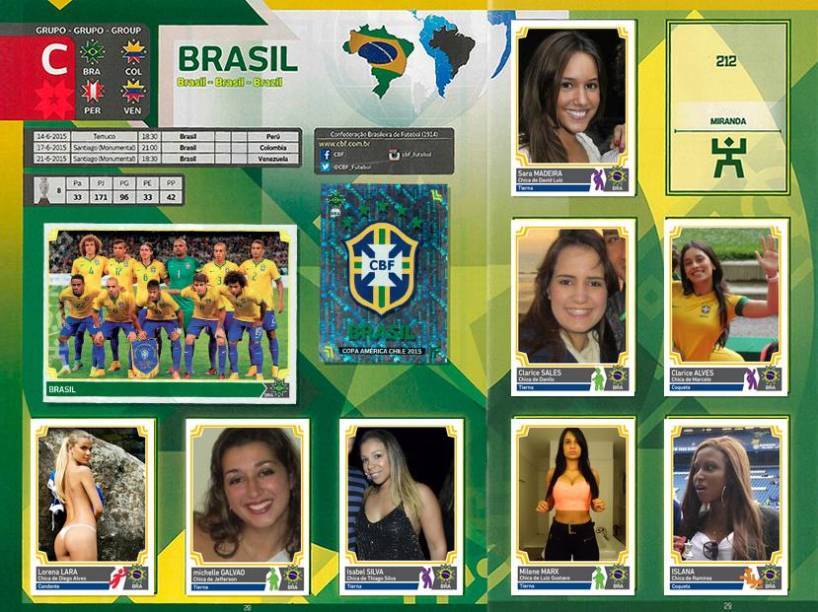 Álbum virtual chileno com as namoradas e esposas dos jogadores da seleção brasileira