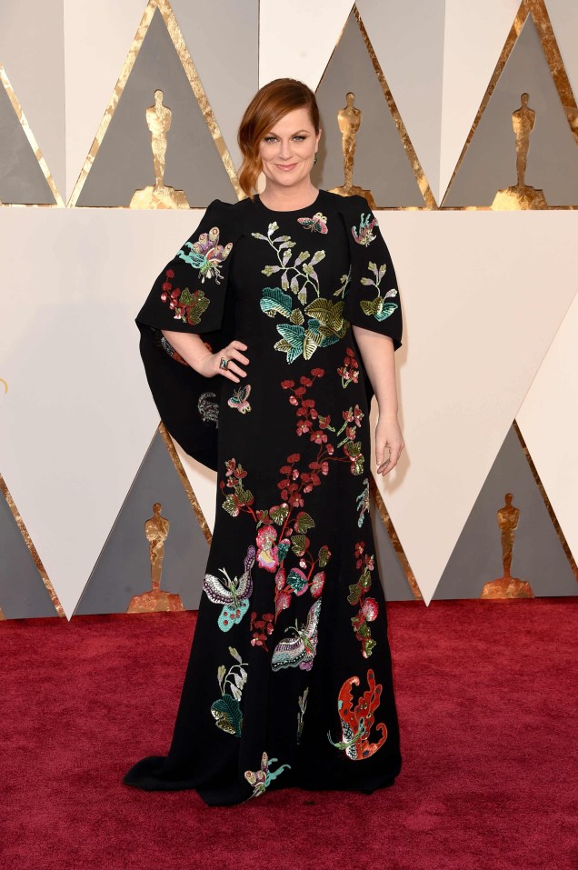 Amy Poehler no Oscar 2016, vestindo Andrew Gn