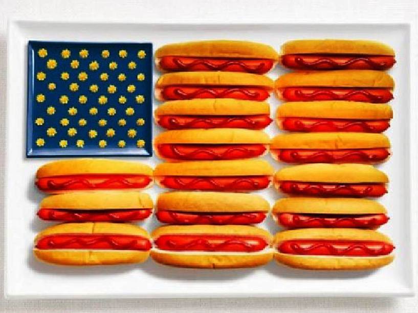 Bandeira dos Estados Unidos: Hot dogs, ketchup e mostarda