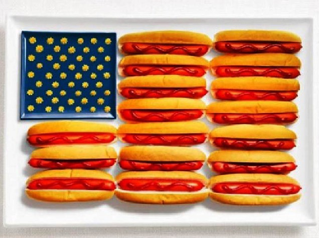 Bandeira dos Estados Unidos: Hot dogs, ketchup e mostarda