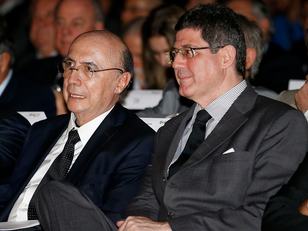 O ex-presidente do Banco Central, Henrique Meirelles e o ministro da Fazenda, Joaquim Levy, durante o 10º Encontro Nacional da Indústria