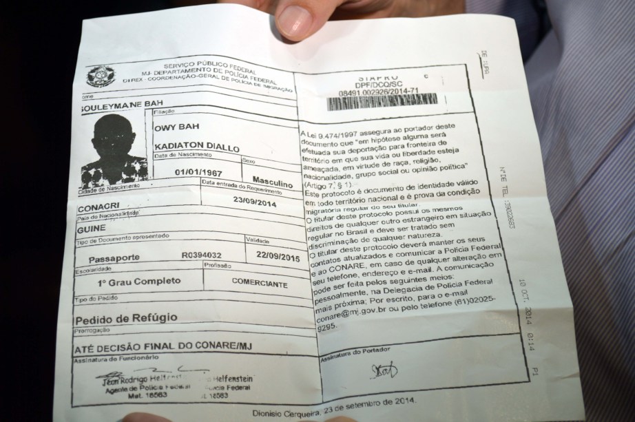 Documento de Souleymane Bah, 47, vindo da Guiné, na África, com suspeita de ebola