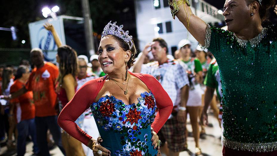Susana Vieira no ensaio técnico da escola de samba Grande Rio, na Marquês de Sapucaí