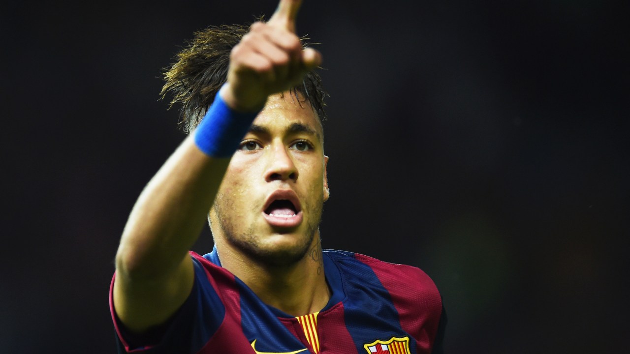 Neymar comemora gol do Barcelona durante partida contra o Juventus