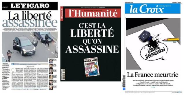 A liberdade assassinada, diz o jornal frances Le Figaro nesta quinta-feira após o massacre em Paris