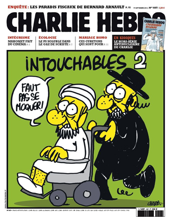 Capa da edição de setembro de 2012 da revista francesa <em>Charlie Hebdo</em>