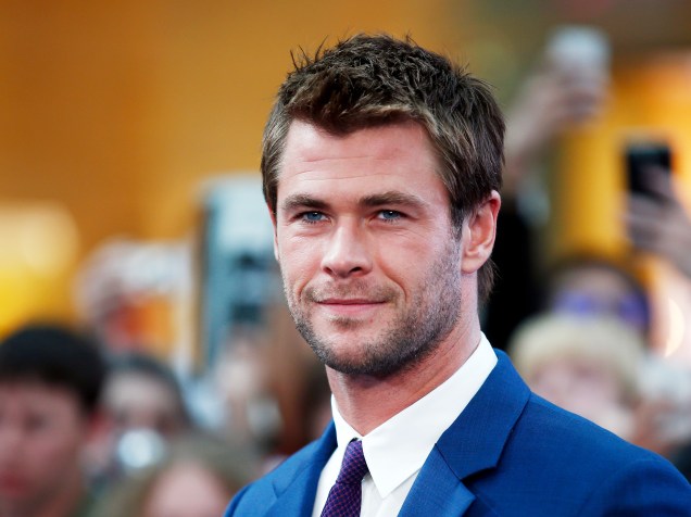 O ator australiano Chris Hemsworth, durante estreia do filme Os Vingadores, em Londres
