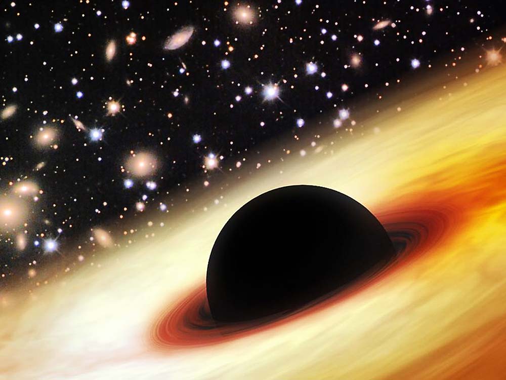 Concepção artística de um buraco negro gigante, como o que foi encontrado pelos cientistas, com massa equivalente a 17 bilhões de Sóis