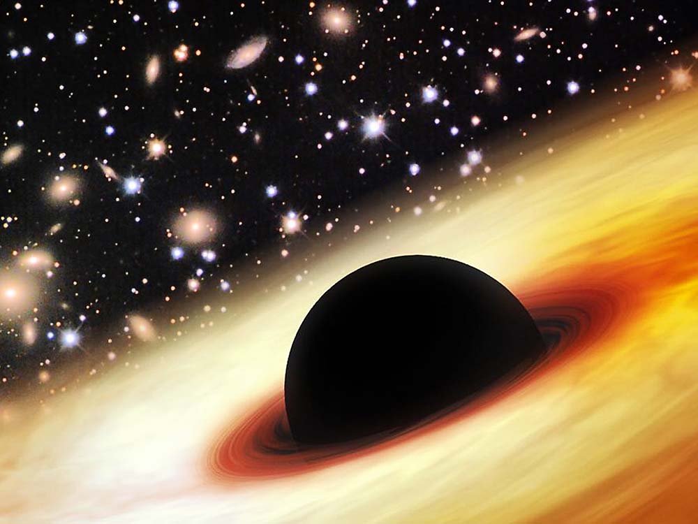 Concepção artística de um buraco negro gigante, como o que foi encontrado pelos cientistas, com massa equivalente a 17 bilhões de Sóis