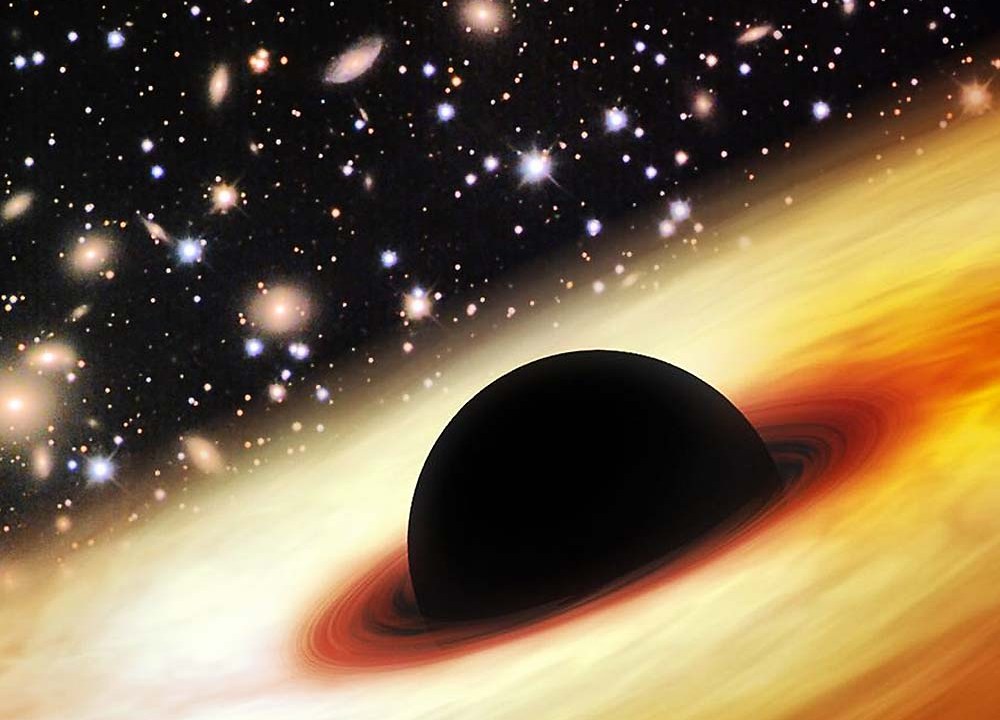 Concepção artística de um buraco negro gigante, como o que foi encontrado pelos cientistas, com massa equivalente a 17 bilhões de Sóis