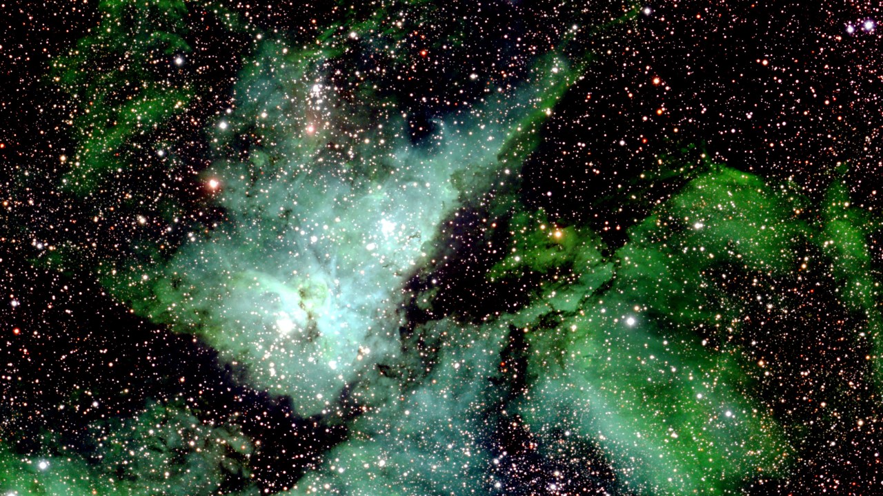 Uma pequena fração da imagem feita pelos astrofísicos da Ruhr-Universität Bochum, na Alemanha, mostra a Estrela Eta Carinae, situada na constelação Quillla e visível apenas no Hemisfério Sul