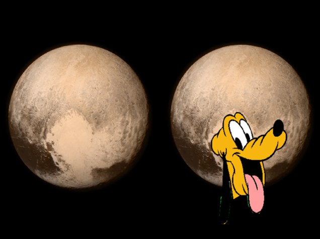 <p>O cachorro Pluto, personagem da Disney, aparece na montagem da imagem de Plutão obtida pela sonda New Horizons da Nasa</p>
