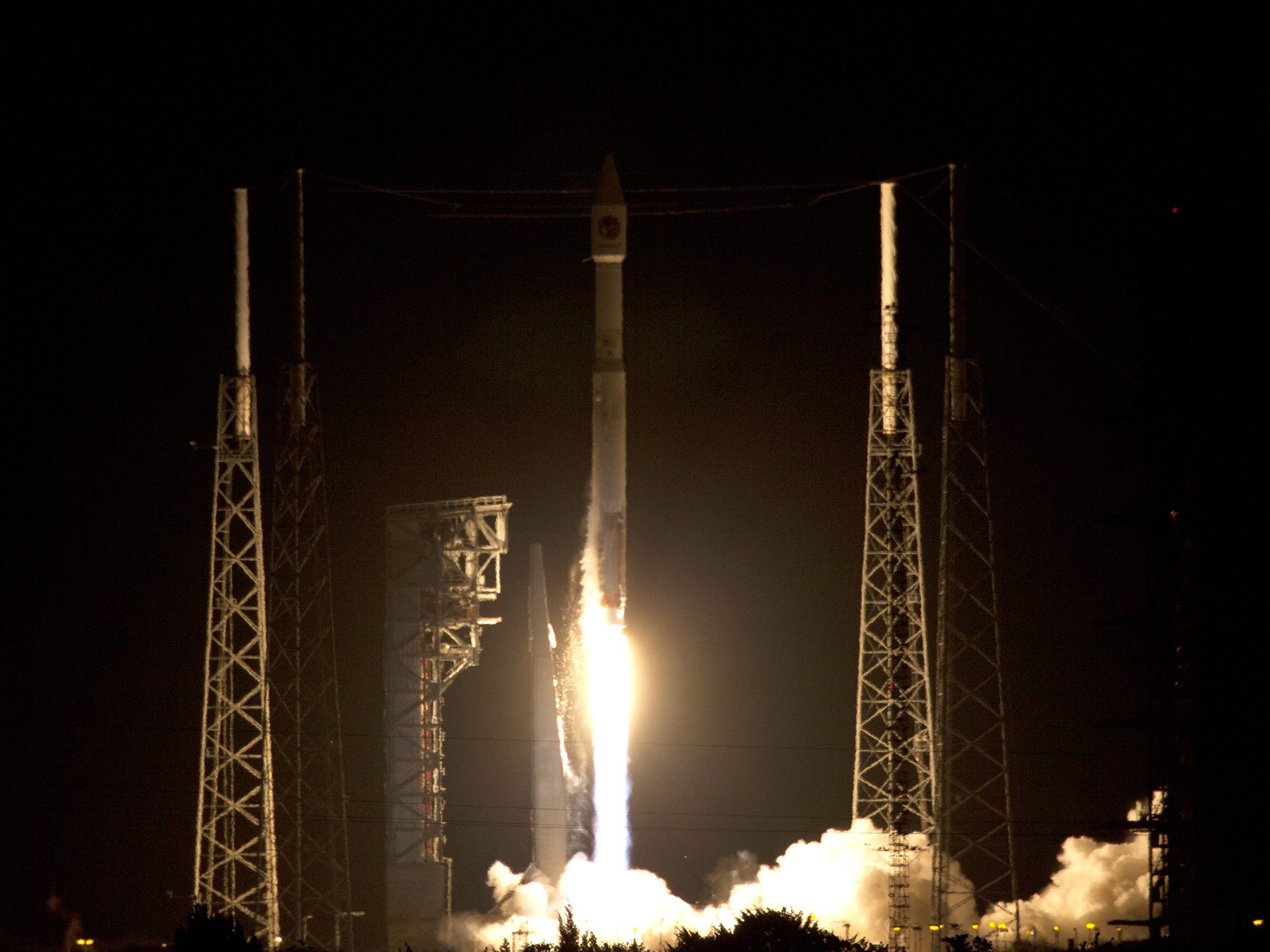 A cápsula Cygnus, da empresa privada Orbital ATK, em Cabo Canaveral na Flórida (EUA)