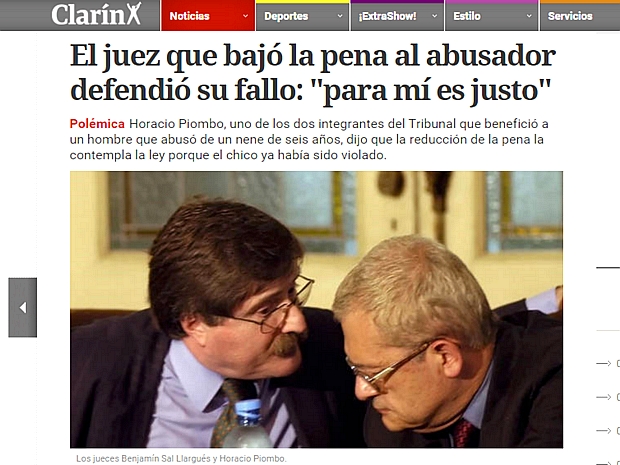 Site do jornal 'Clarín' traz as fotos dos juízes Ramón Sal Llargués e Horacio Piombo, responsáveis pela decisão