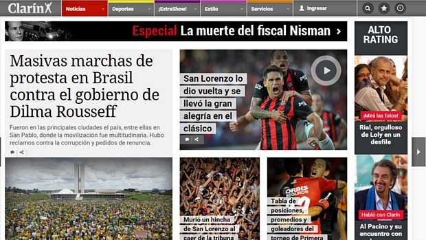 Jornal argentino Clarín coloca as manifestações na manchete de seu site