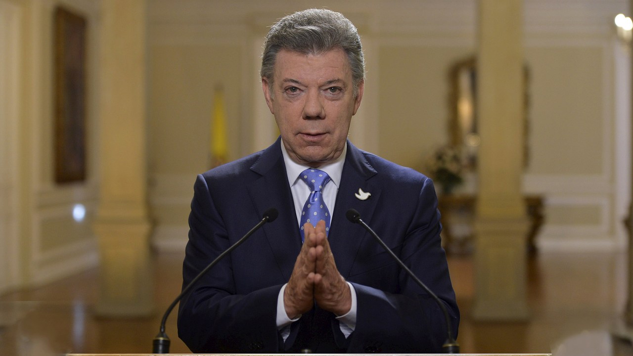 Presidente da Colômbia, Juan Manuel Santos, no palácio presidencial em Bogotá