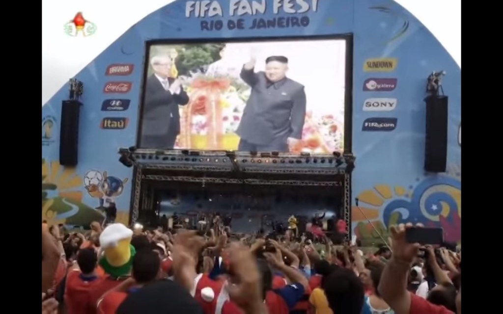 Em vídeo manipulado, Kim Jong-un aparece no telão da Fan Fest e é aplaudido pelo público