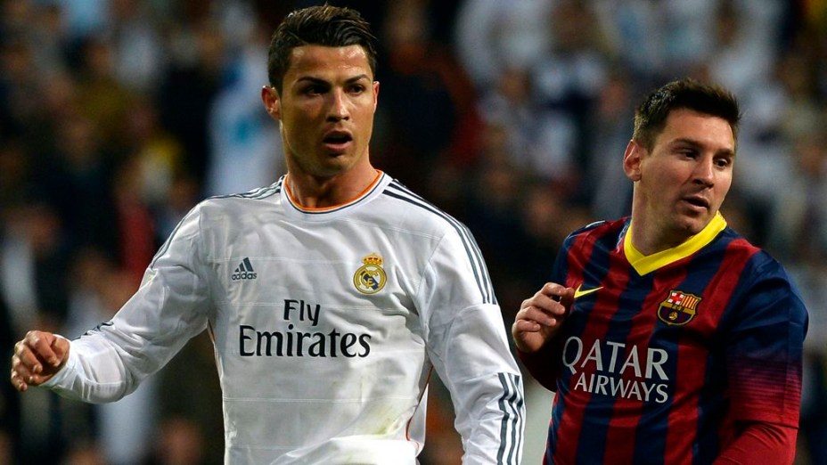Cristiano Ronaldo e Lionel Messi no clássico entre Real Madrid e Barcelona de março de 2014