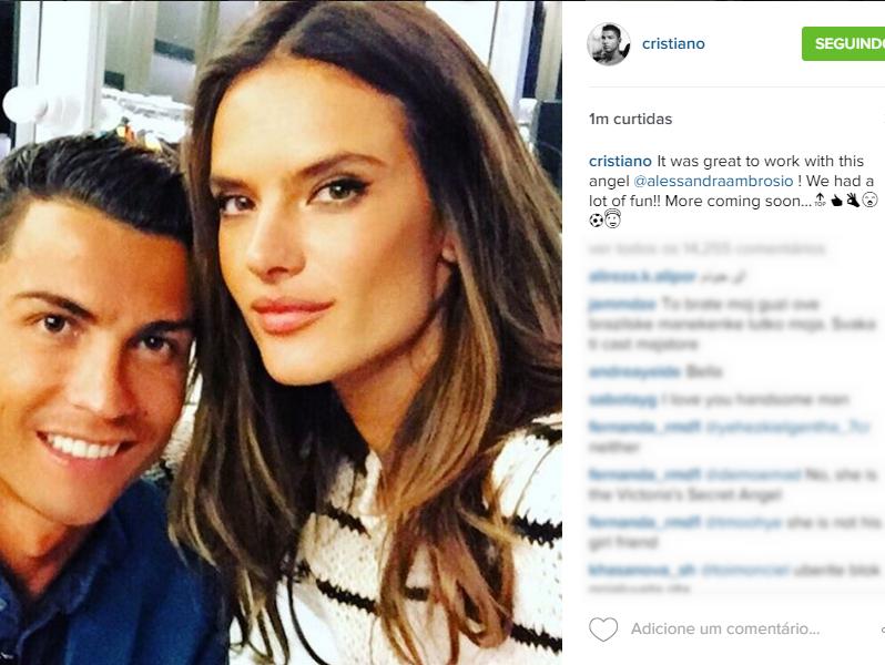 Cristiano Ronaldo posou com a modelo brasileira Alessandra Ambrósio