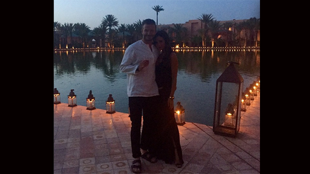 David Beckham e a mulher, Victoria, na festa de 40 anos do jogador, em Marrakech