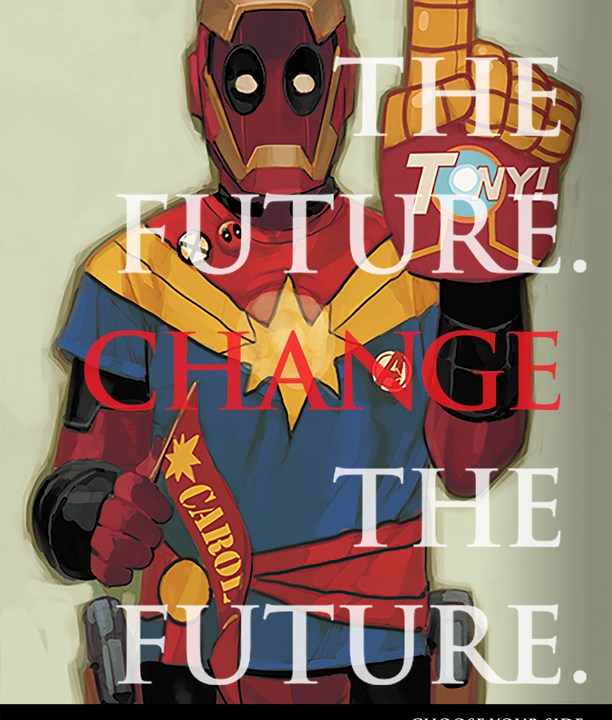 Deadpool mistura os uniformes do Homem de Ferro e do Capitão Marvel em imagem do gibi 'Guerra Civil 2'