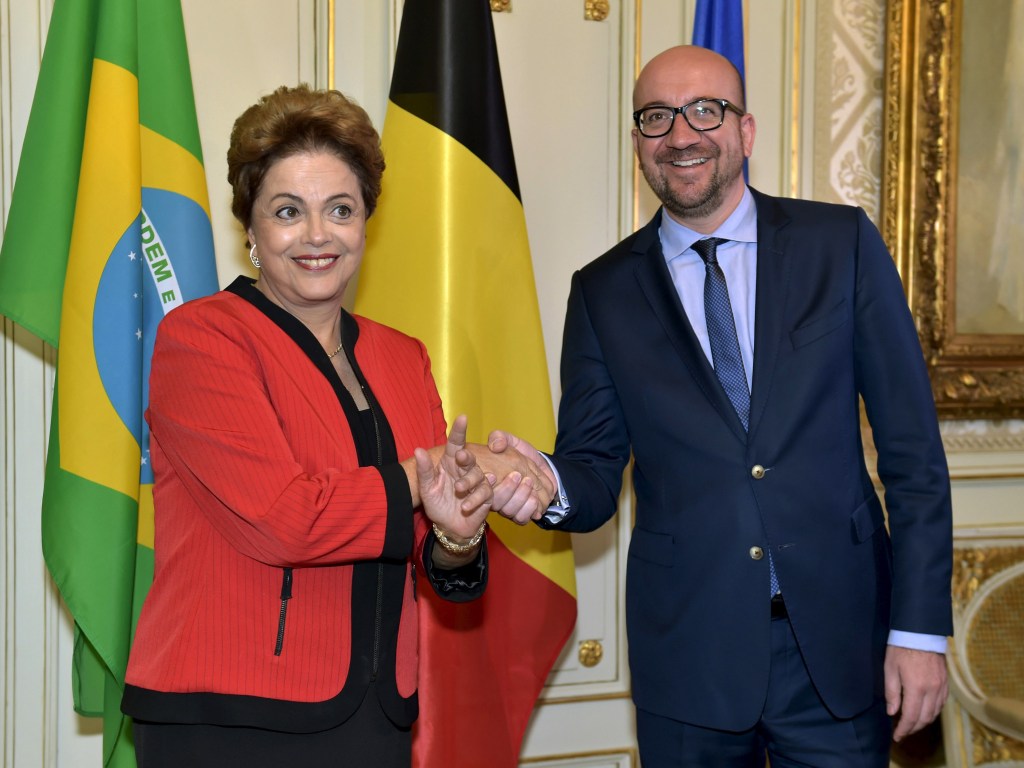 A presidente Dilma Rousseff é recebida pelo primeiro-ministro da Bélgica Charles Michel, na EU-CELAC, em Bruxelas