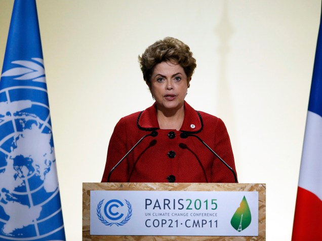 <p>A presidente do Brasil, Dilma Rousseff, durante o primeiro dia da Conferência do Clima de Paris (COP21)</p>